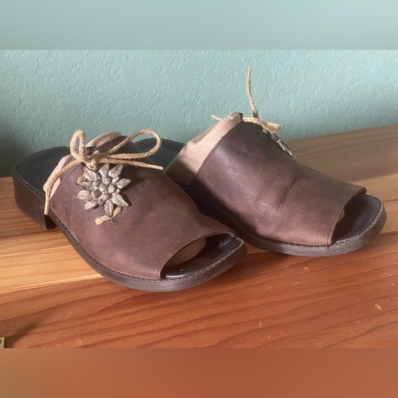 Vintage Geier Wally Slip On Brown Leather Sandals Shoes Size 38 - 8 Austria - Picture 10 of 11